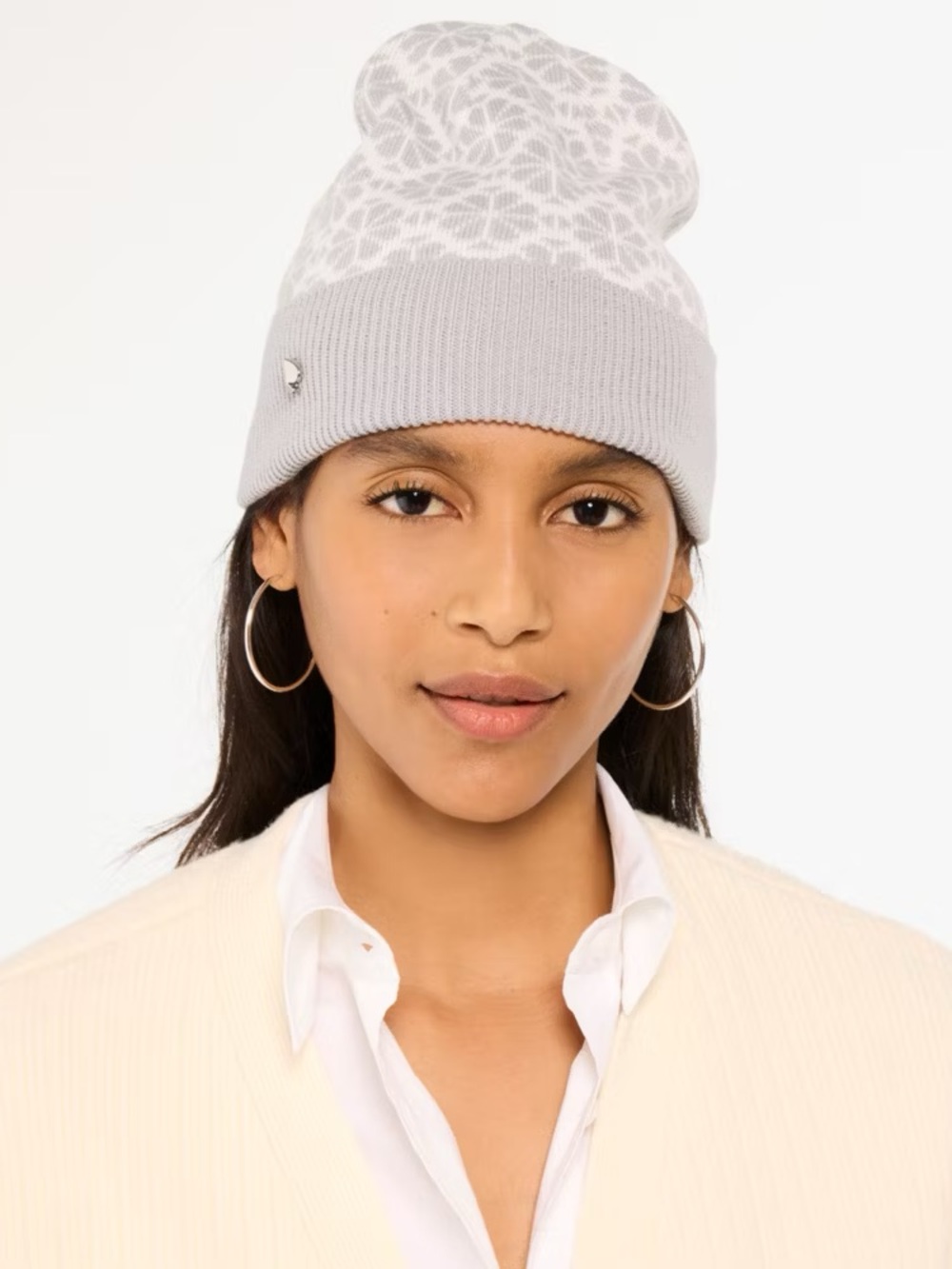 kate spade Light Gray & White Patterned Knit Beanie